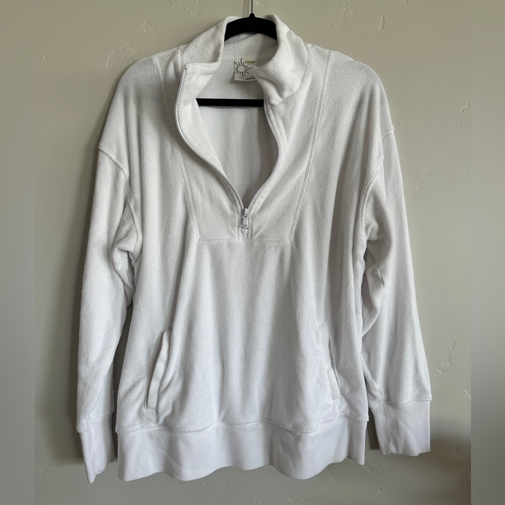 Aerie offline terry cloth quarter zip sweatshirt sz M white - Picture 1 of 6